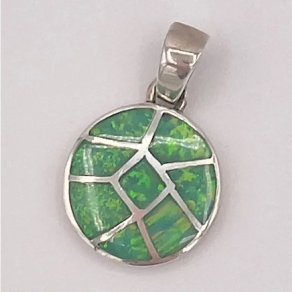 SILVER Sparkle Green Opal Mexico Pendant - Picture 2 of 7